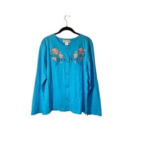 Adrian Delafield Woman’s Embroidered Floral Long Sleeve Cardigan Top S/med